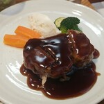 キッチン ブルー グローブ - 豚肩ローズポシェのアップ