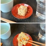 Nihon Shuya - ◯お通し¥ask
      …おからの卵寄せ。
      お箸がスッと入る柔らかさ…お出汁の旨みを感じめちゃくちゃ美味しい♡