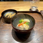 御料理 ふじ田 - お椀：花咲蟹しんじょ、赤茄子、京にんじん、菜の花、ゆず  