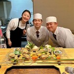 御料理 ふじ田 - 八寸：百合根、せり、きくらげ胡麻和え、ニシン揚げ浸し、助子炊き、カマス＆なす挟み焼き、塩入り銀杏、ふきのとう、金柑