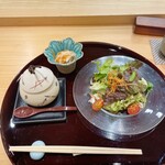 240410102 - 前もん尽くし　ミニサラダ、茶碗蒸し、替り鉢