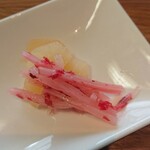 Wausagi - 大根とゴボウの梅和え。お昼膳 白胡麻豆乳 1200円