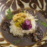 Black beef curry with Japanese beef - served with Kyoto pickles -