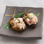 Bruschetta with crab meat and crab miso