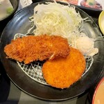 Matsunoya - 「得朝ささみ&コロッケ定食(豚汁変更)」(590円)