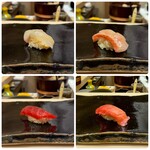Ginza Sushiden - 握り（ひらすずき、金目鯛、漬け、中トロ）