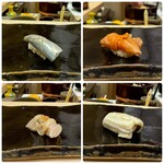Ginza Sushiden - 握り（コハダ、赤貝、蛤、穴子白焼）