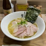 煮干しつけ麺 宮元 - 【限定】特製鶏豚しじみ（塩）¥1500、瓶ビール（小）¥300