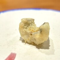 馳走西健一 - ■活〆えぼ鯛のフリット
                    昨今の前田さんファミリーのお料理で、株が上がっているエボ鯛。そのフリット。
                    熱々のハフハフです。とろける食感がいいんですよね。