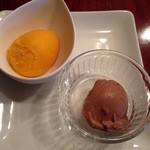 Kicchin Futaba - ランチのデザート。チョコムース？とサービスのマンゴーアイス。