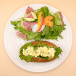 B) Germ bread toast, boiled egg and salad set