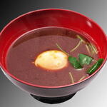 Warm egg red soup stock