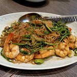 Nara Thai Cuisine - Side-Dish-‘3-Stinky’-Stir-Fried-Prawns-with-Vermicelli-Pickled-Garlic-Thai-Acacia-and-Bitter-Beans