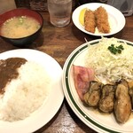 かつれつ四谷たけだ - 牡蠣バター焼定食+牡蠣フライ+カレーちょい掛け