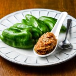 Crispy Miyazaki peppers with meat and miso