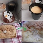 手づくりみそ工房 - 味噌プリン（右上）。大豆のシフォンケーキ（下段）。