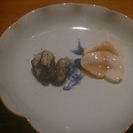 一心鮨 光洋 - 牡蠣のオイル漬けと鯛の白子の燻製