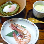 茶寮 大路 - 地獄蒸しランチ（￥1680）の蒸し海老・茶碗蒸し・茶そば