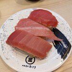 回転寿司 みさき - 本マグロ三貫盛り（770円也）