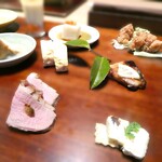 Jummai Sake Kasu Tamanohikari - 鴨ロースや鰤味噌幽庵焼きや鶏の唐揚げ