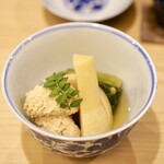 割烹 はらだ - 筍と鯛の子、ほうれん草の焚きもの