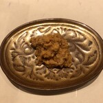 鮓 きずな - 北海道の余市のあん肝と奈良漬を混ぜたもの　ねっとり感がたまらない