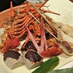 伊勢海老木の芽焼き　鯛酒塩焼き　海老芋田楽　はじかみ