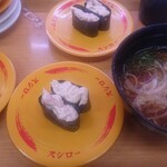 スシロー - シーチキン、たまごサラダ、しじみ醤油ラーメン(*´ω｀*)