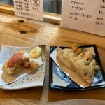 かしわ 天ぷらとおでんと日本酒 - 明太子の天ぷら、納豆油揚げ