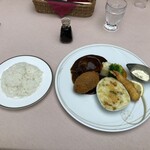 240956174 - 選べる洋食プレート(ハンバーグステーキ,海老グラタン),メンチカツレツ,海老フライ