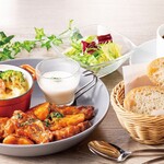 Weekly Lunch - Miso Stir-Fried Pork and Kita Akari, Shrimp and Broccoli Gratin, and Sea Bream Dashi Cream Soup