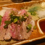 Kaisenyataiyuudammaru - まぐろホホ肉タタキ（薬味はねぎ、にんにく、大根おろし）