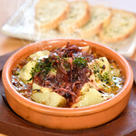 Cheese Ajillo with firefly squid and new potatoes