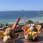 アイスクリンカフェ アーク - 和風３種（左）、３種盛とフルーツ（右）