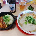 Tenka Ippin - 麻婆ホルモン定食＋チャーシュートッピング     瓶ビール