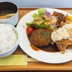 食堂 Eruma - （H）定食 ポークハンバーグと人気のチキン南蛮（3つ）（ごはんL）¥1200