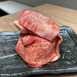 Yakiniku Sansui - 赤肉ごっちゃ盛り。霜降り降りこカルビとかも入ってるので、赤肉＝赤身という意味ではこの店ではないらしいので！笑