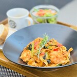 Herb shrimp and Kobe vegetables in tomato cream sauce {Awaji fresh pasta}