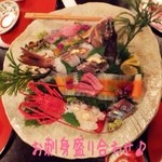 うかい竹亭 - 祝膳(15750円)のお刺身盛り合わせ☆彡 あわび、伊勢エビ、赤身、たい、はまち♪