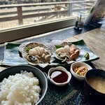 光る海 - 活ホタテ刺定食