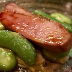 名前のないイタリア料理店 - 仏産鴨胸肉、春キャベツ、空豆、スナップエンドウ