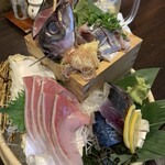 旬菜炭焼 玉河 - 刺身あじ、ぶり、しめさば