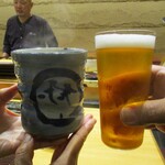 sushishumbinishikawa - サッポロ黒ラベル 生ビール（私）と 加賀棒茶（家内）をお願いして、みなさんで乾杯ぁ～イ！