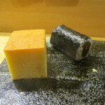 鮨旬美西川 -  厚焼き玉子：スフレの様なふんわりとした食感、上品な旨味と甘み、微細な空気感が感じられて美味しく頂きます。