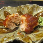 鮨旬美西川 - あん肝を炊いて、あん肝の煮凝りと燻りガッコを合わせてあります。あん肝の味わいに燻りガッコのシャキシャキとした食感が堪らなくマッチしています。自家製の塩と三重県産レモンで仕上げてあるそうです。