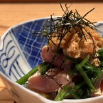 とり茶太郎 - ホロホロ鳥笹身、秋田三関芹と山山葵