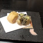 Maruya - 湯葉と茄子鰻の天ぷら