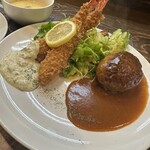 洋食堂 こむぎ - ハンバーグと海老フライ