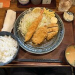 居酒屋まめぞ - エビ+ヒレカツ定食（ごはん大盛）