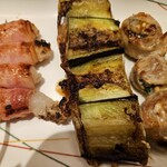 Kushi dori - もちベーコン、なす焼き、豚しそ巻き